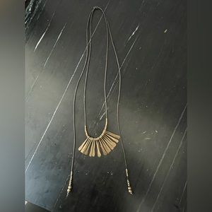 Marisa Mason Brass Necklace on Brown Leather Cord